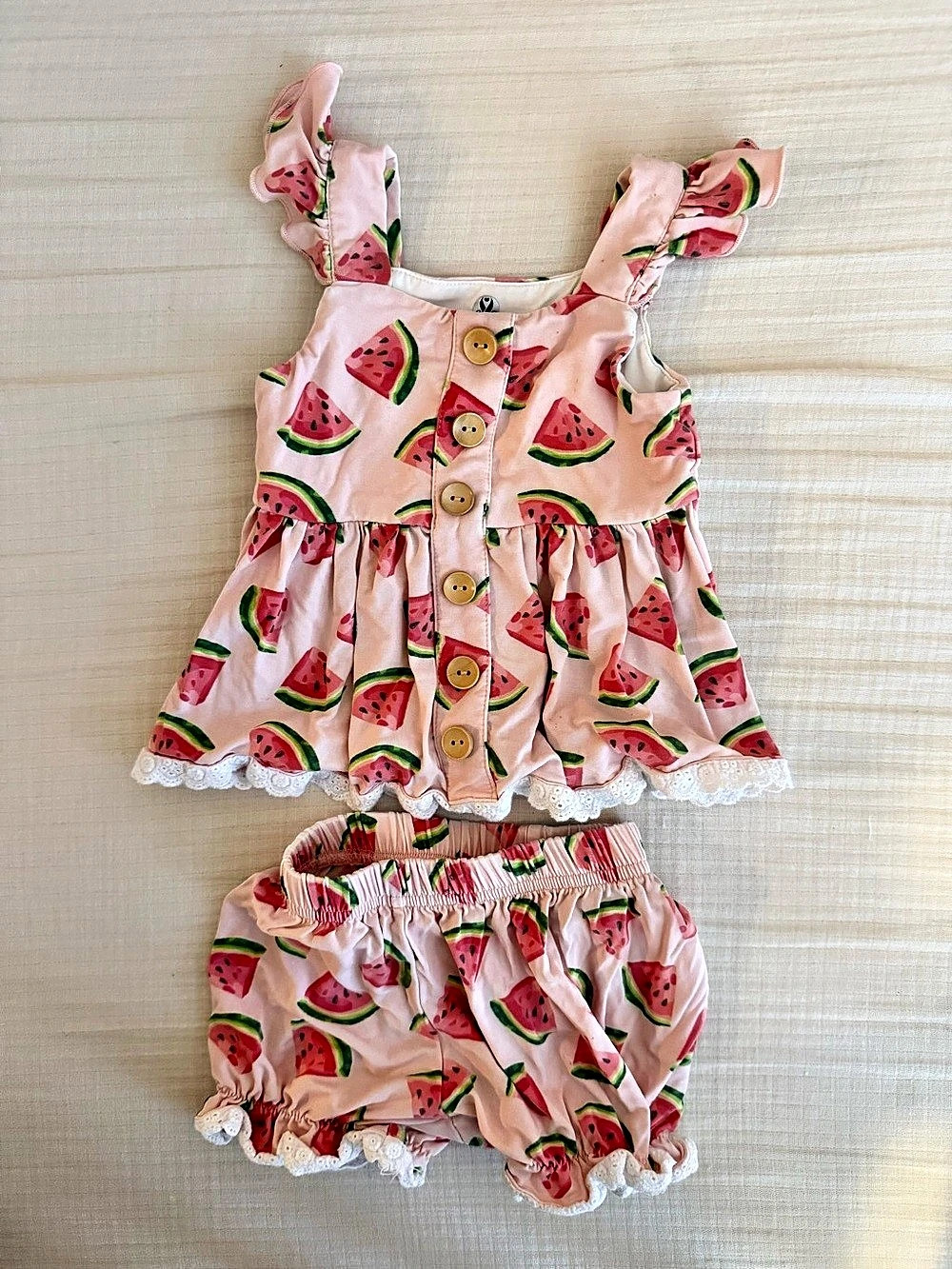 Charlie’s project baby girl bamboo Watermelon Print Set outfit- EUC- 6-9 mo